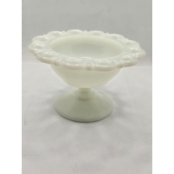 Vtg Anchor Hocking White Milk Glass Lace Edge Pedestal Candy Dish Compote 5" - Picture 2 of 7
